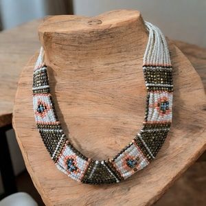 Beaded Multicolor Tribal Collar Necklace